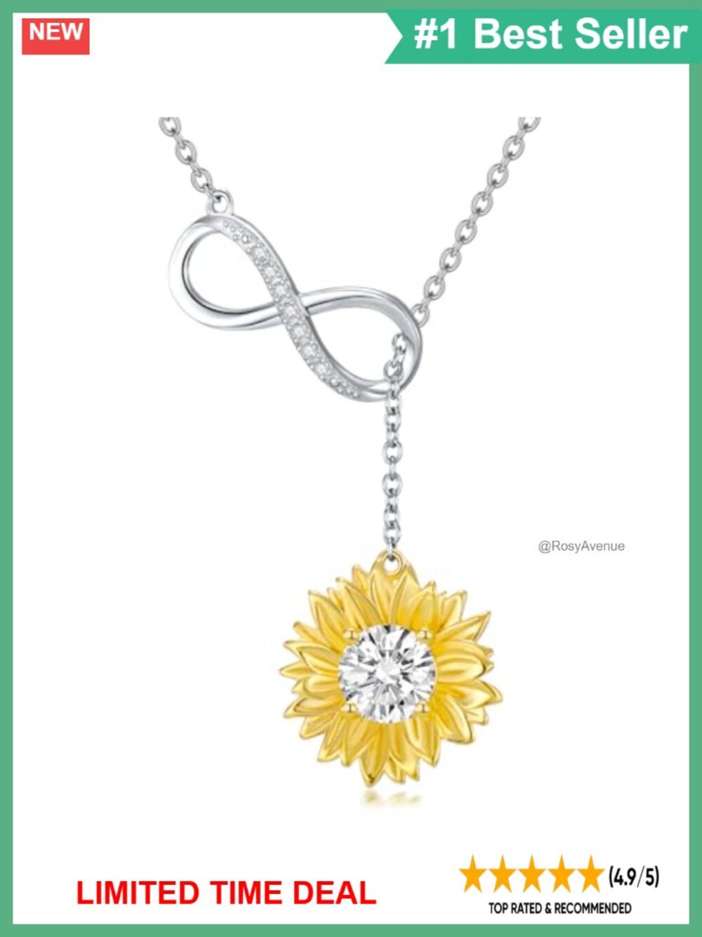 925 Sterling Silver Sunflower Infinity Necklace Lab Grown Diamonds Lariat